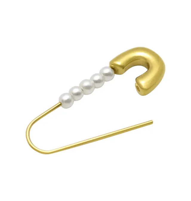 Wos Safety Pin Pearl single ørering guld med perler