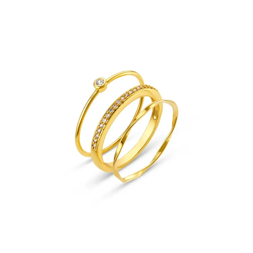 Orelia Fine Crystal & Wave ringsæt guld M/L krystal