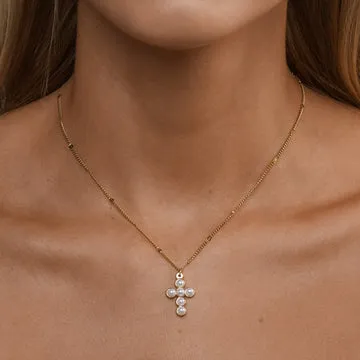 TIMI OF SWEDEN Essie Pearl Cross halskæde guld 35+5 cm