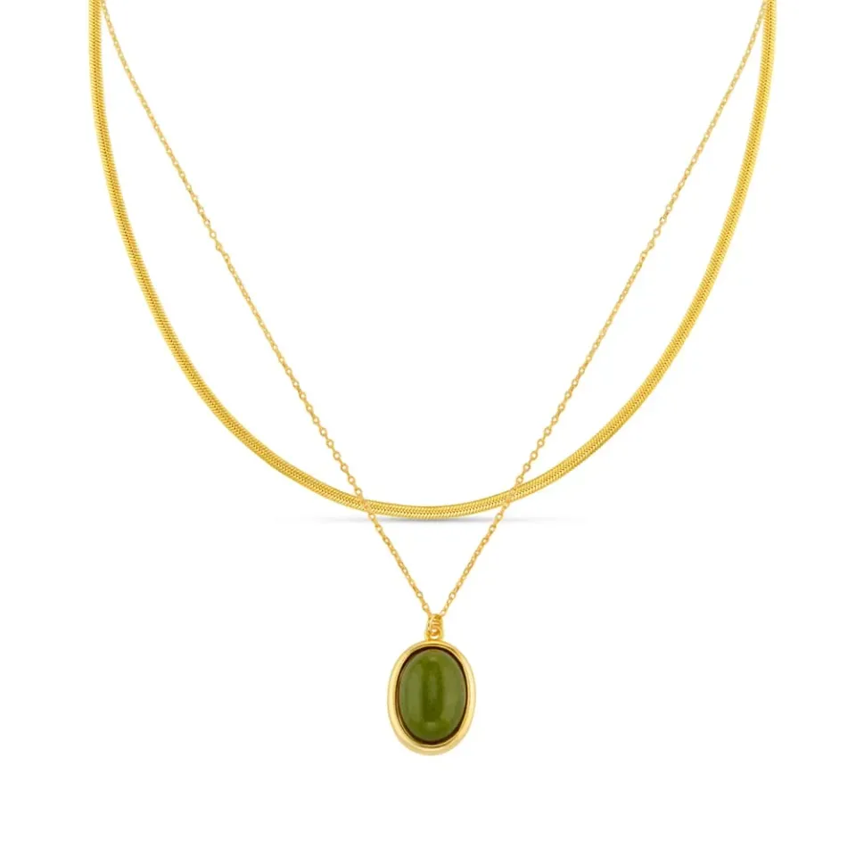 Orelia Green Jade Snake Chain halskædesæt guld grøn jade