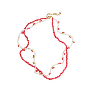 TIMI OF SWEDEN Leonie cherry halskæde perler dobbelt 38 cm