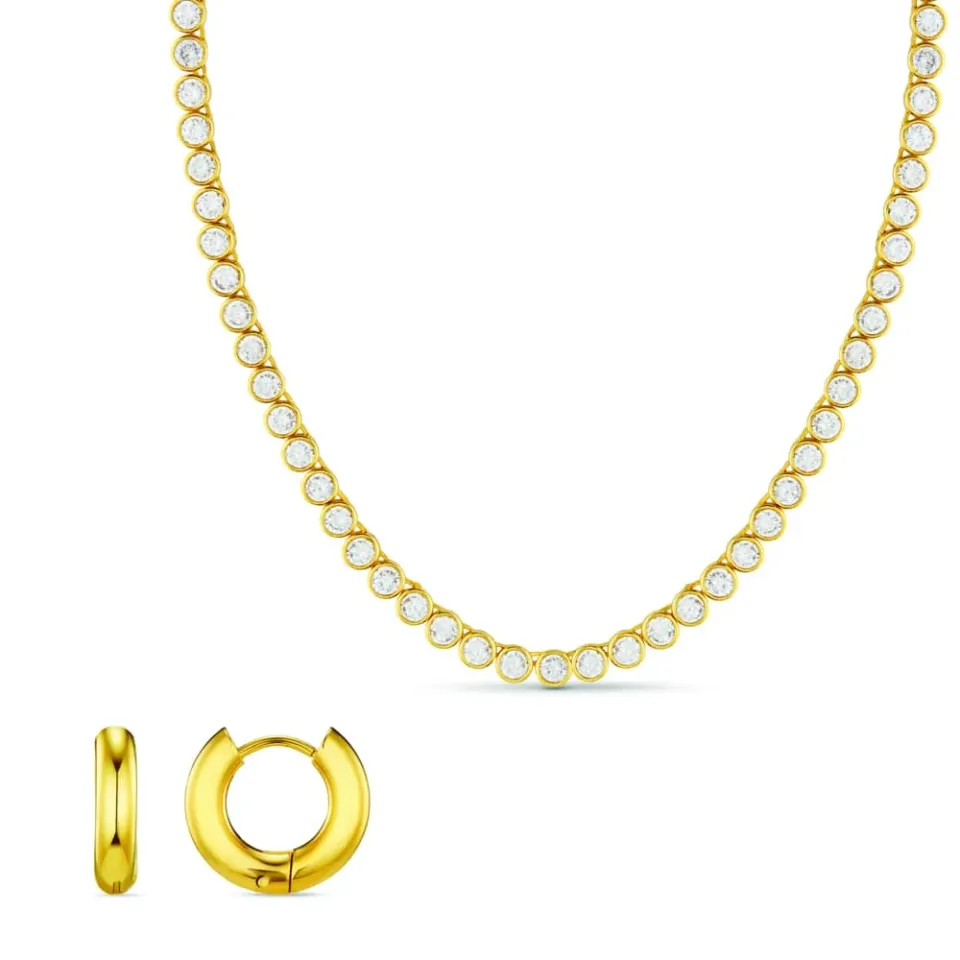 Orelia LUXE Chubby Huggie + Tennis smykkesæt guld