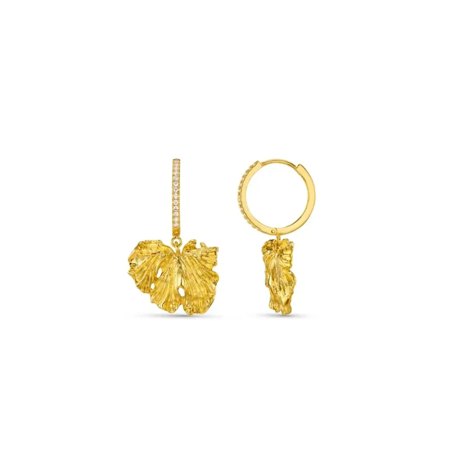 Orelia Molten Leaf pave hoop øreringe guld blad