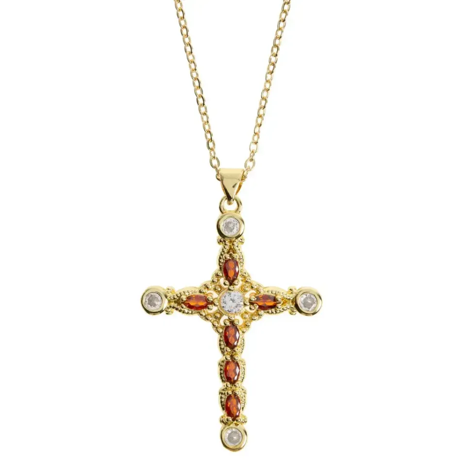 TIMI OF SWEDEN Azura Crystal Cross halskæde guld zirconia