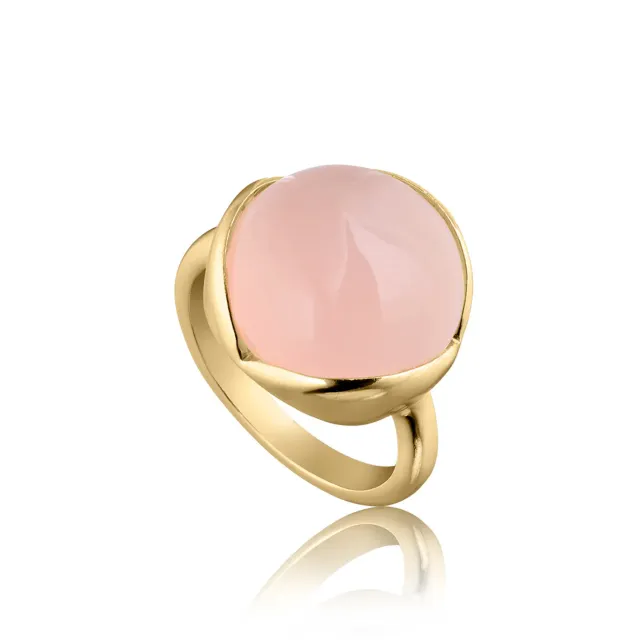 Bykjaergaard Glory Stor ring rosa kalcedon forgyldt sølv