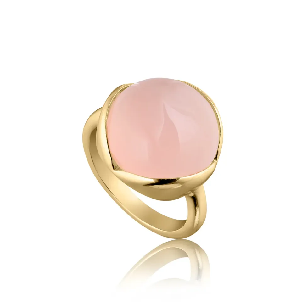Bykjaergaard Glory Stor ring rosa kalcedon forgyldt sølv