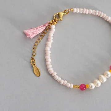 TIMI OF SWEDEN Bluma perlearmbånd pink 17 cm ferskvand