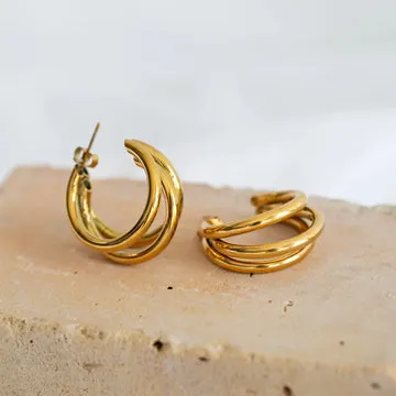 TIMI OF SWEDEN Freja triple hoop øreringe guld 16 mm