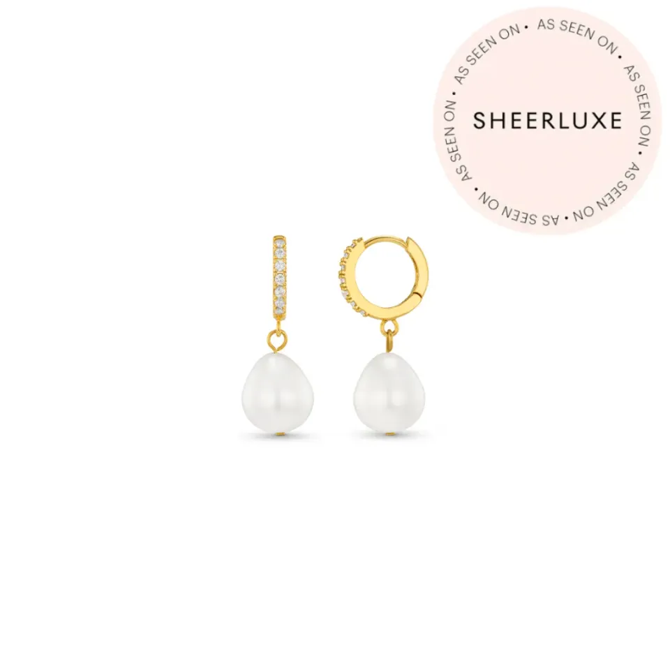 Orelia Pearl Drop Pavé Huggie øreringe forgyldt med perle