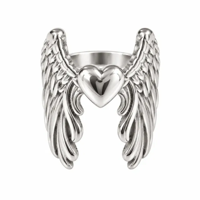 Wos Up Angel ring sølv hjerte vinger