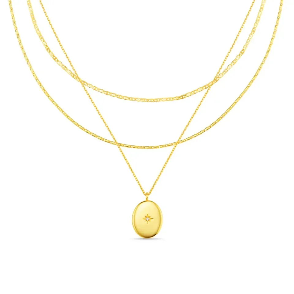 Orelia Starburst Locket 3-Row halskæde guld