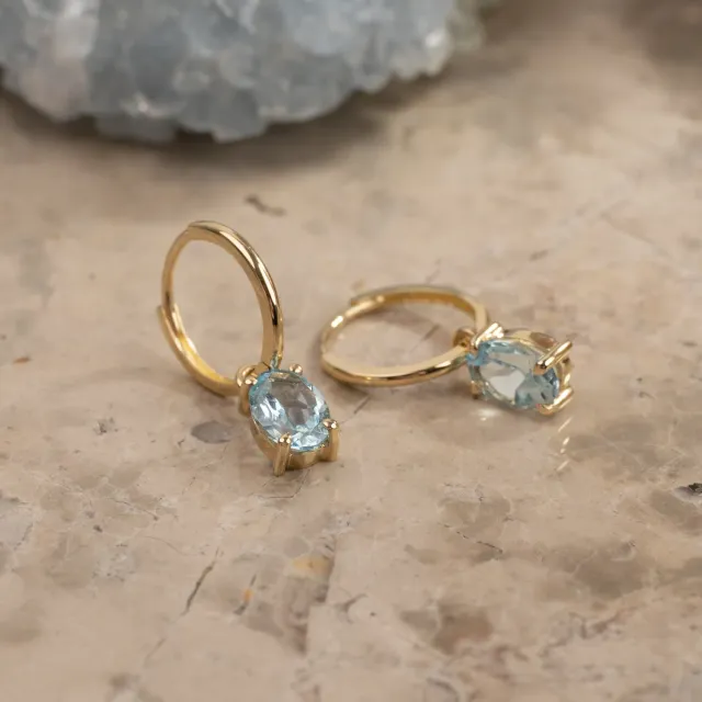 Sisi Copenhagen Andrea Blue Topaz creoler 9 kt guld blå topas