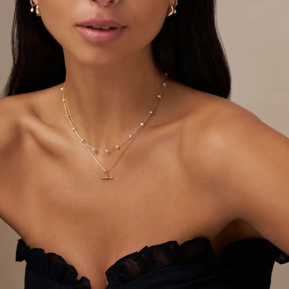 Orelia Dainty T-Bar & Pearl Layered Style Set halskæde guld