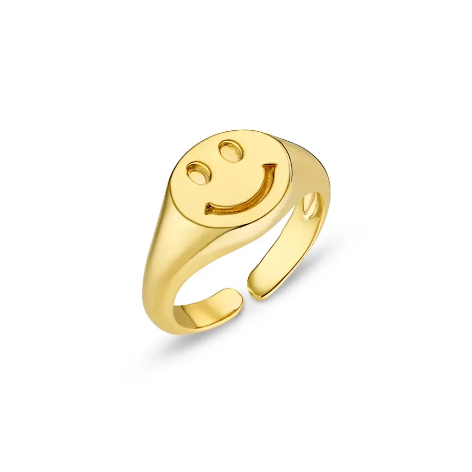 Orelia Happy Face signetring forgyldt justerbar smiley