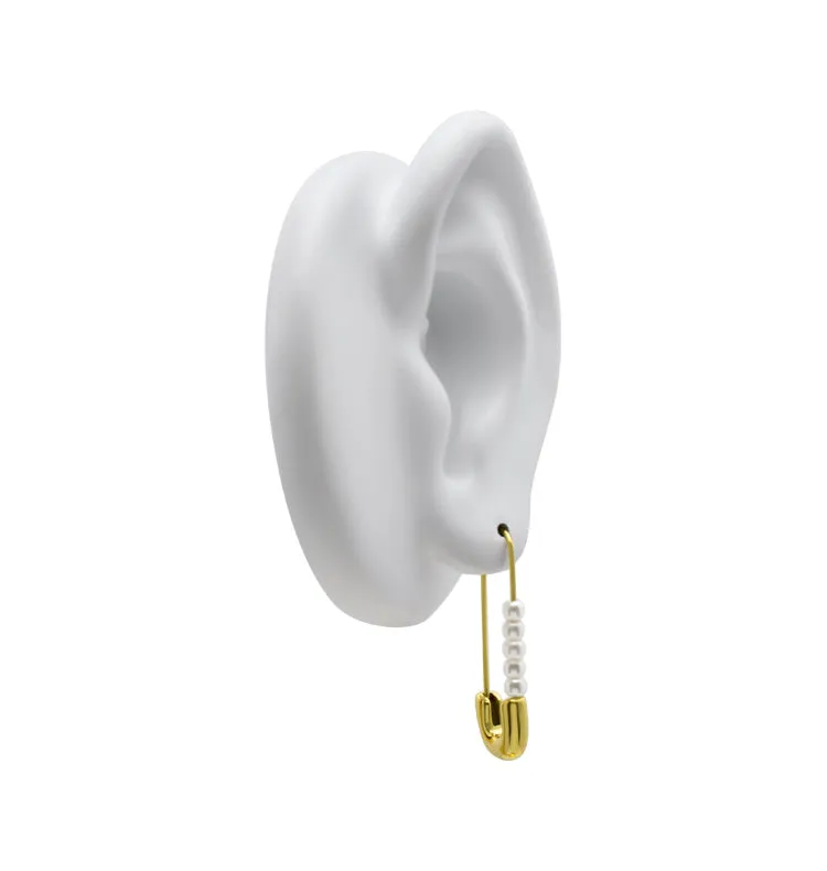 Wos Safety Pin Pearl single ørering guld med perler