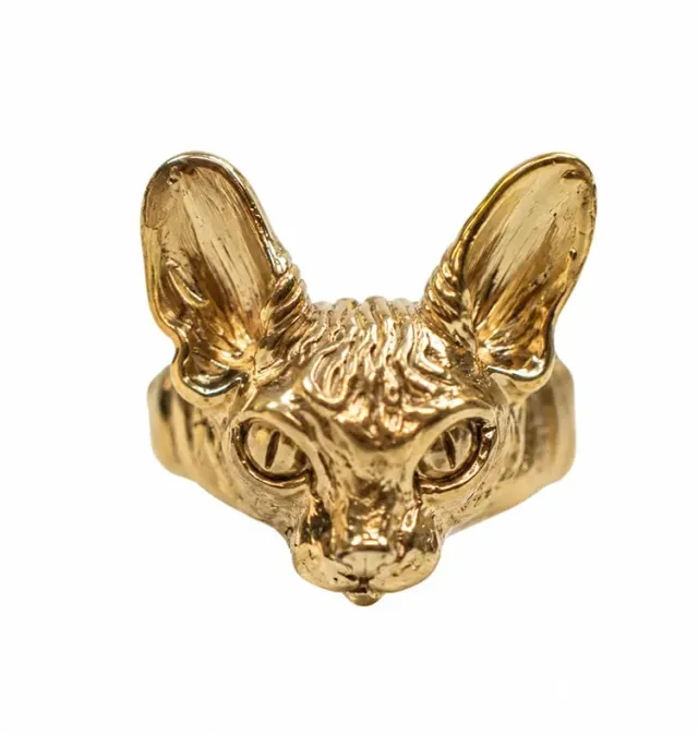 Wos Sphynx Cat ring messing guld justerbar