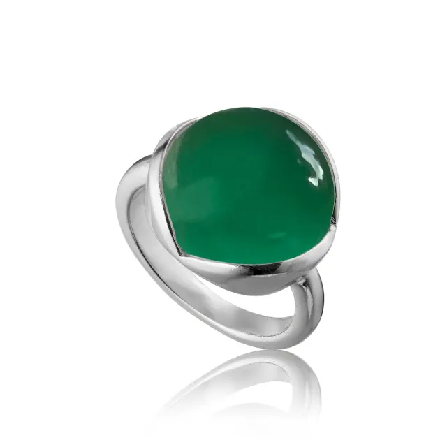 Bykjaergaard Glory ring stor sølv grøn onyx 15 mm