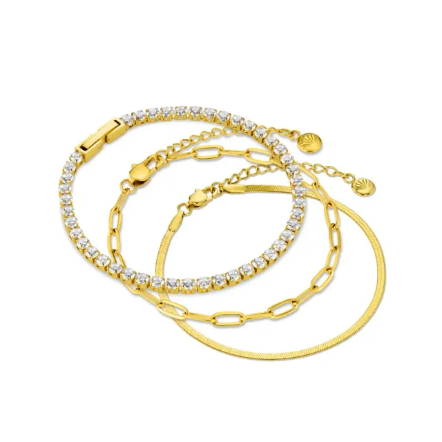 Orelia LUXE Chain Tennis armbåndssæt guld 3-delt