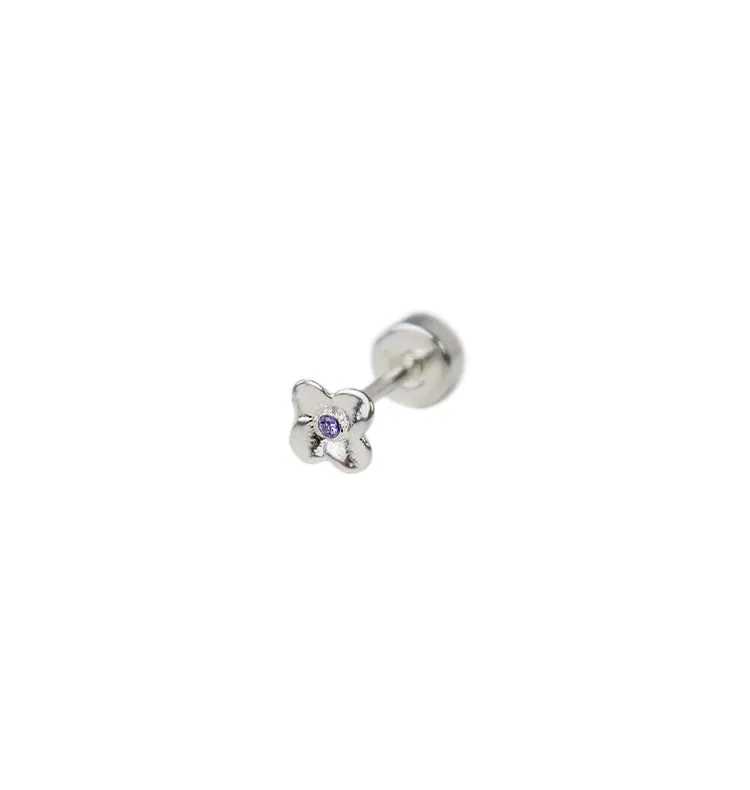 Wos Blue Flower single ørering sølv blå blomst 0,4cm
