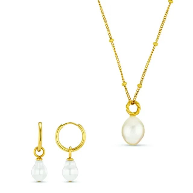 Orelia LUXE Pearl smykkesæt guld perle