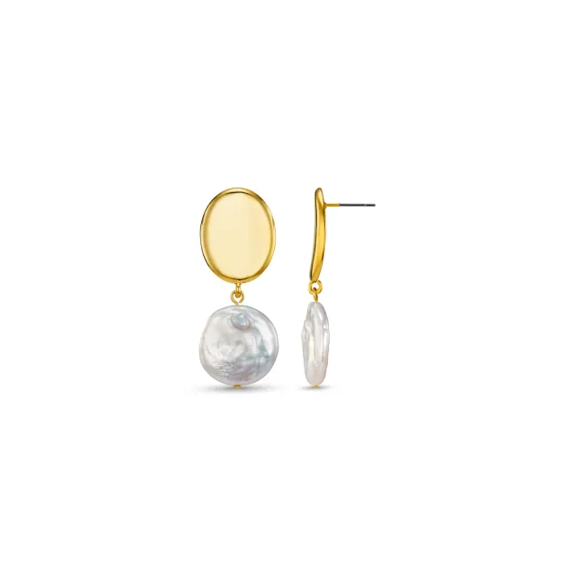 Orelia Polished Coin Pearl drop øreringe forgyldt