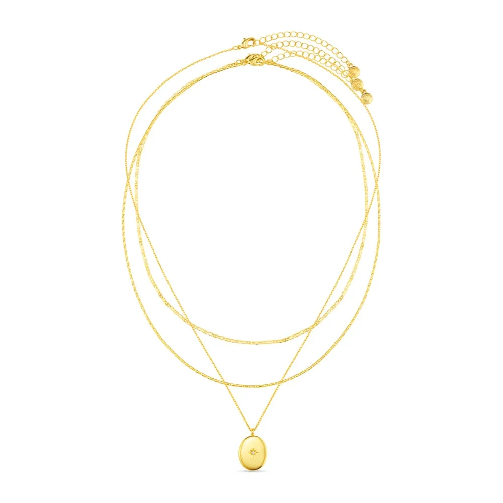 Orelia Starburst Locket 3-Row halskæde guld