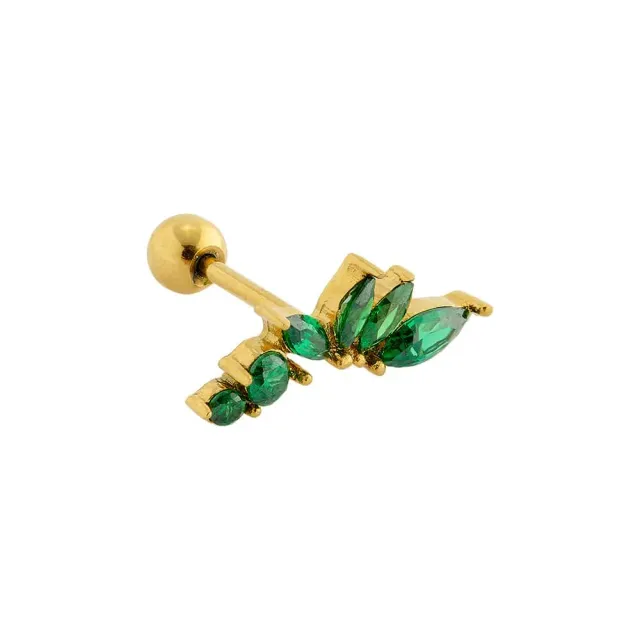 Orelia Curved Emerald Cluster barbell piercing guld