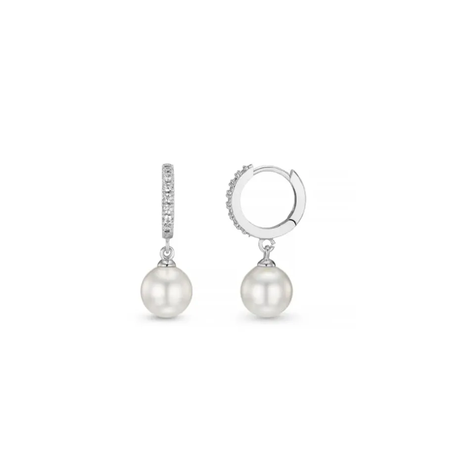 Orelia Pavé Pearl Drop huggie øreringe sølv