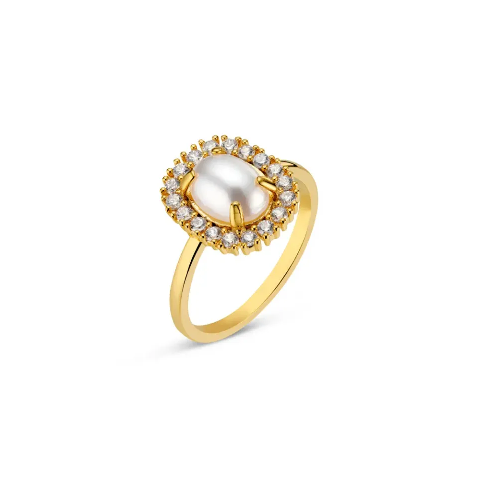 Orelia Pearl Pavé Statement ring perle guld