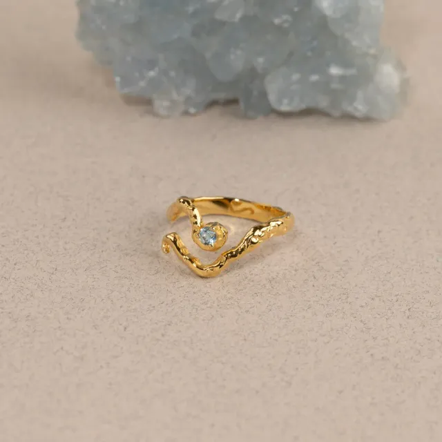 Sisi Copenhagen Emilia Blue Topaz ring forgyldt blå topas