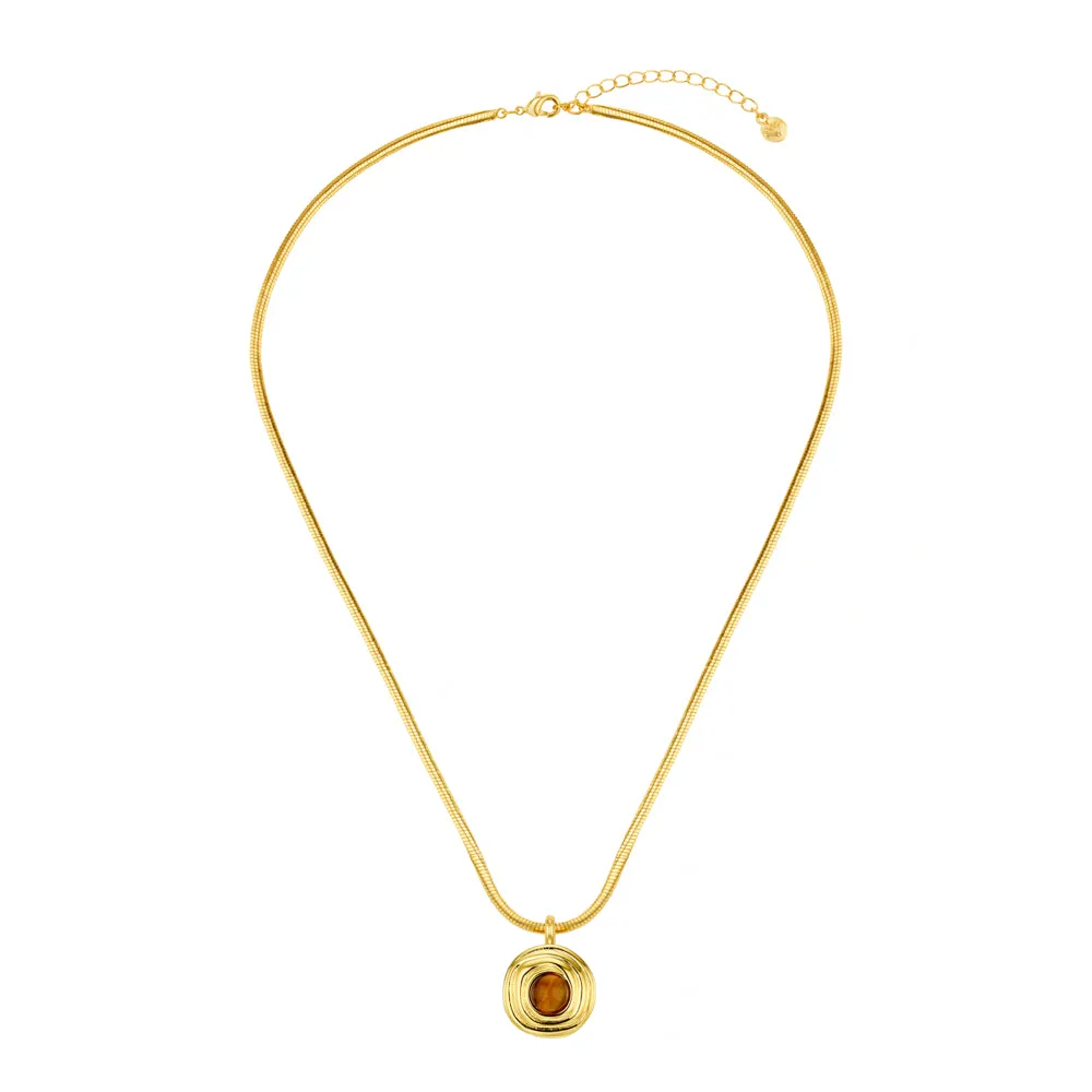 Orelia Snake Chain & Semi-Precious Tiger's Eye Pendant Necklace halskæde guld