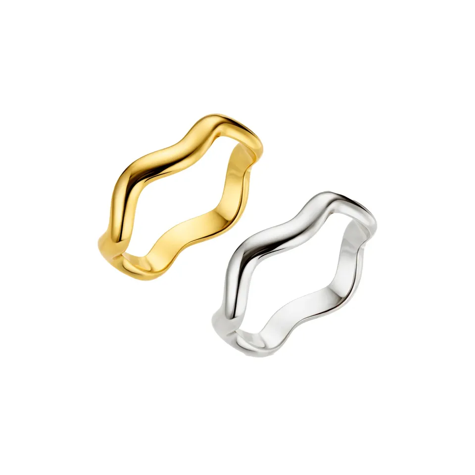 Orelia Mixed Plate Wave Ring ringsæt guld sølv 2 stk