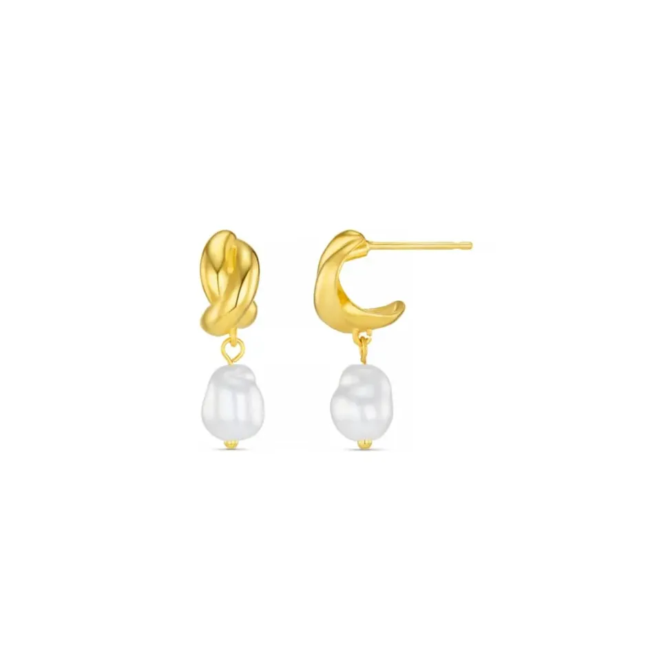 Orelia Pearl Drop Micro Twist hoop øreringe guld