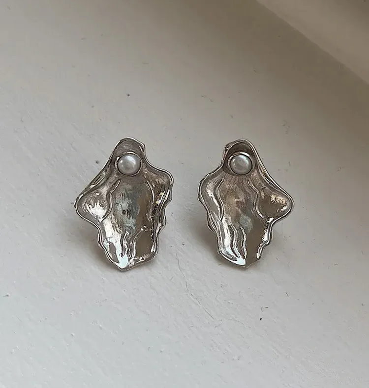 Bedazzled Clam Mini øreringe sølv med perler 3 cm