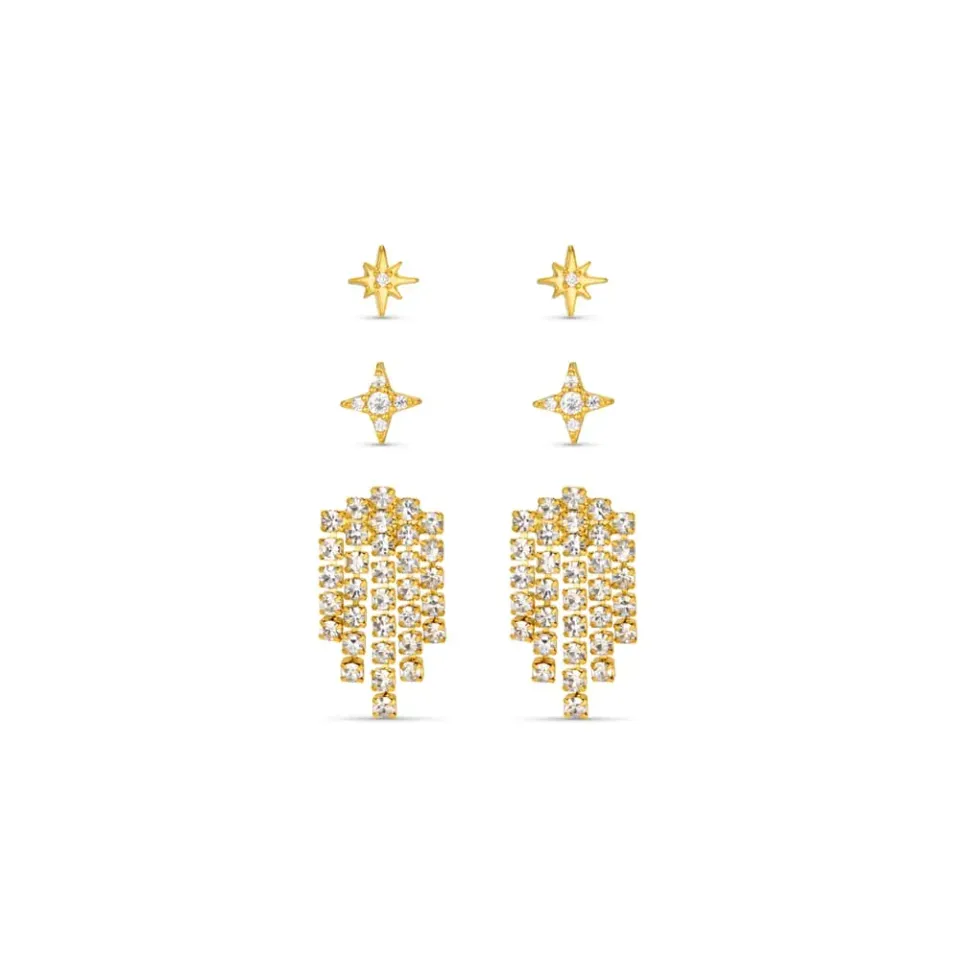 Orelia Starburst & Waterfall Ear Stacking Set øreringe guld 6 stk