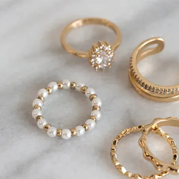 TIMI OF SWEDEN Pearl and Gold Bead ring 17,5 perle