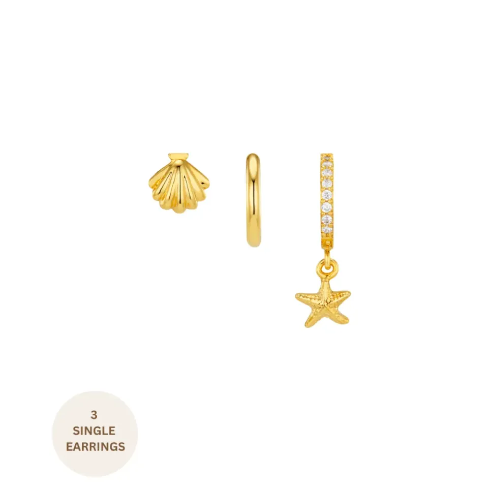 Orelia Shell Starfish Ear Stack sæt guld 3 stk