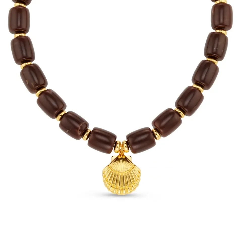 Orelia Chunky Beaded Shell halskæde guld