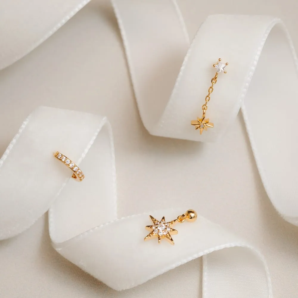 Orelia Starburst Drop Ear Stacking øreringe guld 3 stk