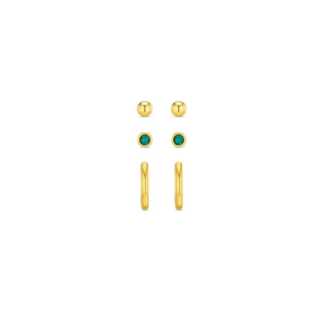 Orelia Emerald Stud & Hoop øreringesæt guld grøn