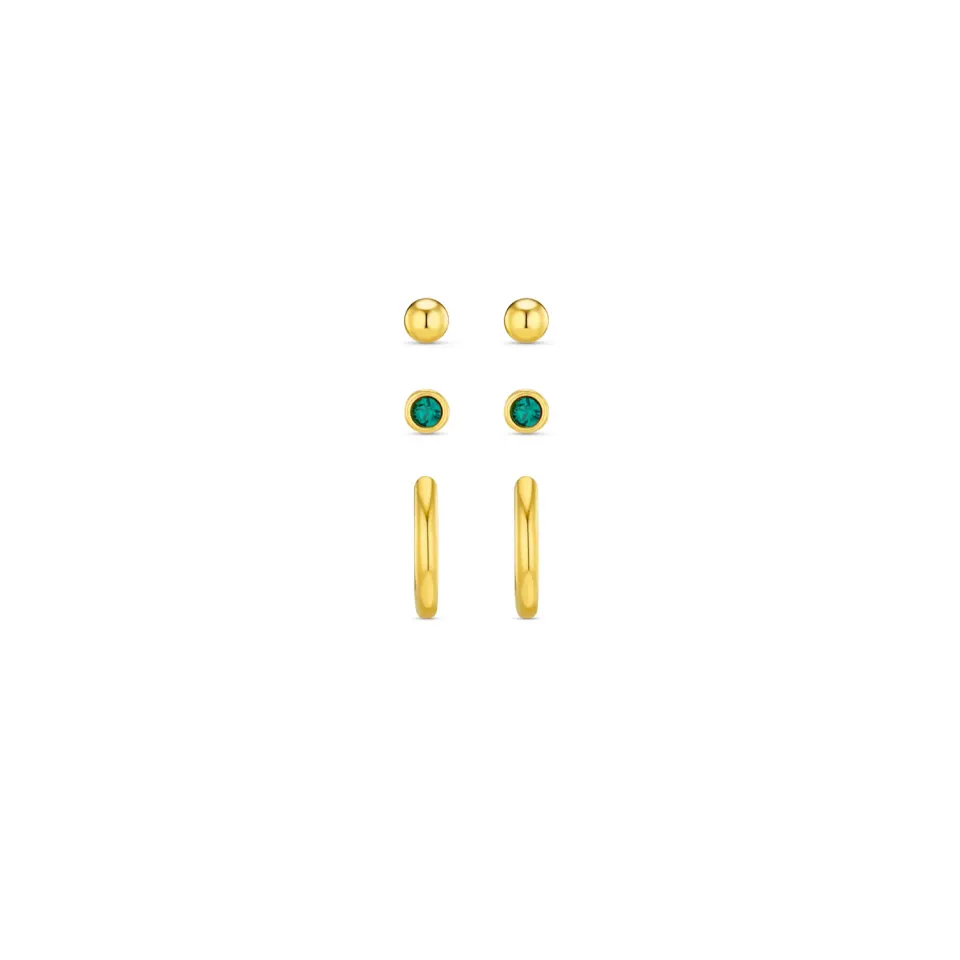Orelia Emerald Stud & Hoop øreringesæt guld grøn
