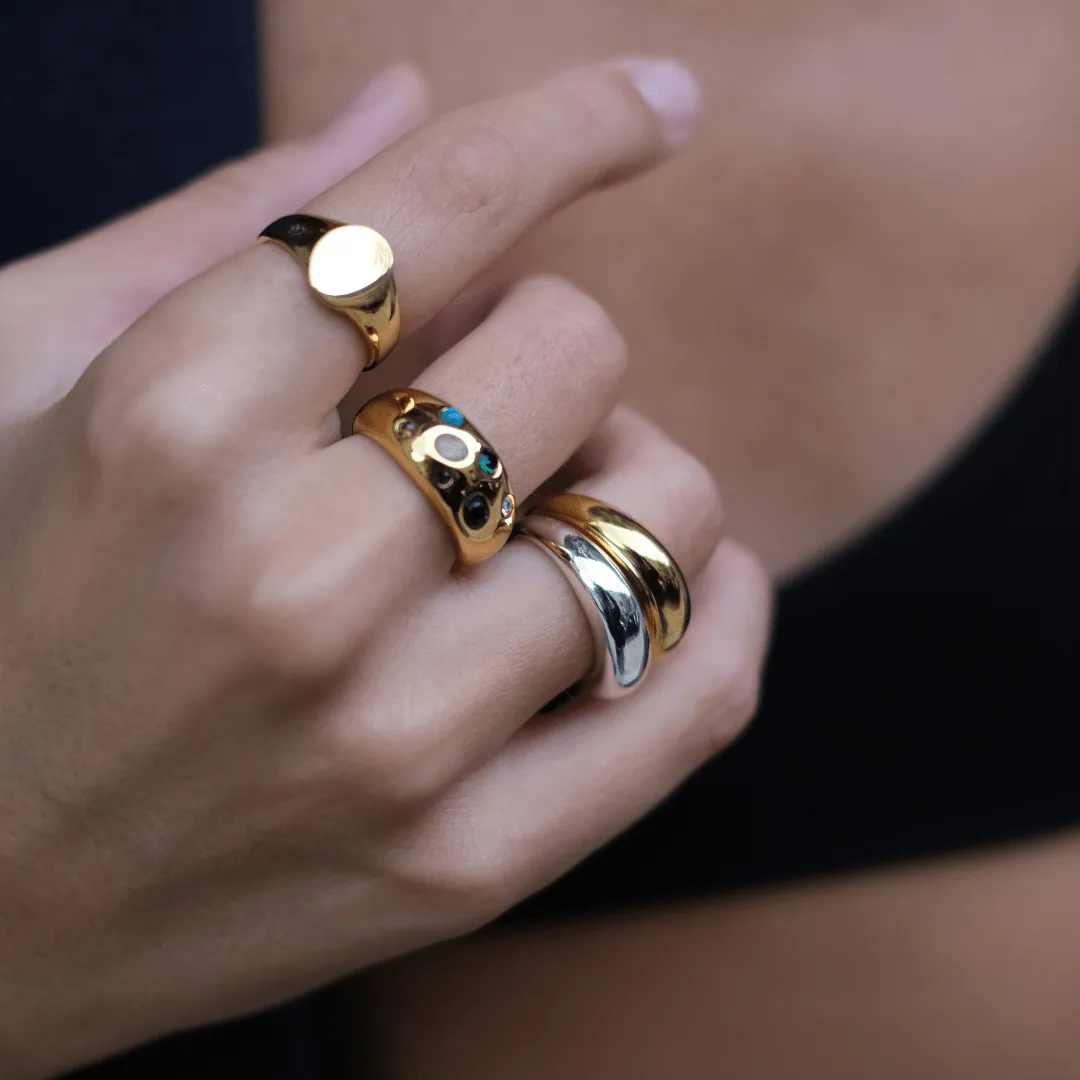Orelia LUXE Signet ring forgyldt med gravering