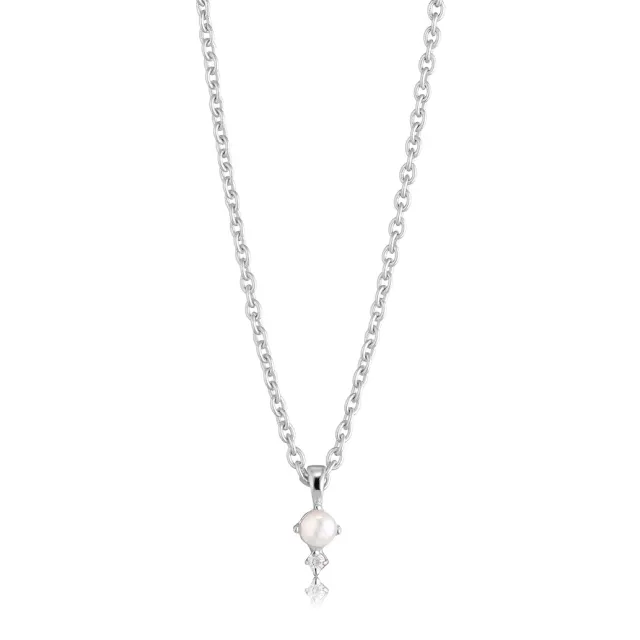 Bykjaergaard Glow halskæde sølv med perle diamant