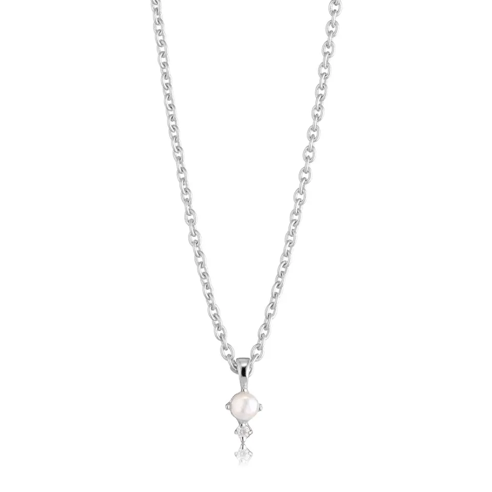 Bykjaergaard Glow halskæde sølv med perle diamant
