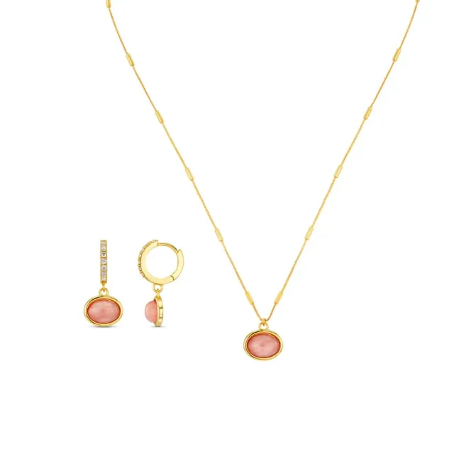 Orelia Pink Jade smykkesæt guld huggie hoops