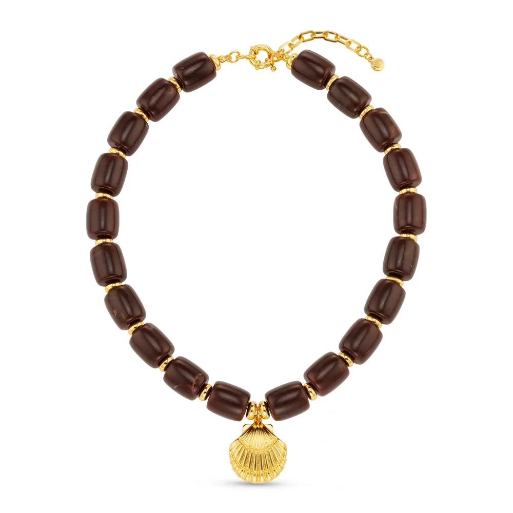Orelia Chunky Beaded Shell halskæde guld