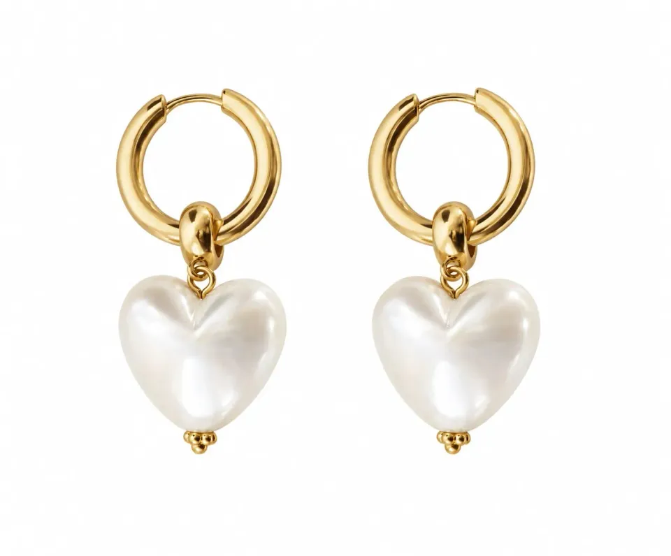 Wos I heart you øreringe guld hjerteperle