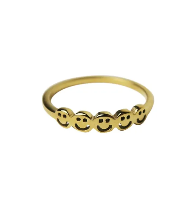 Wos Up Not Sad ring forgyldt smiley