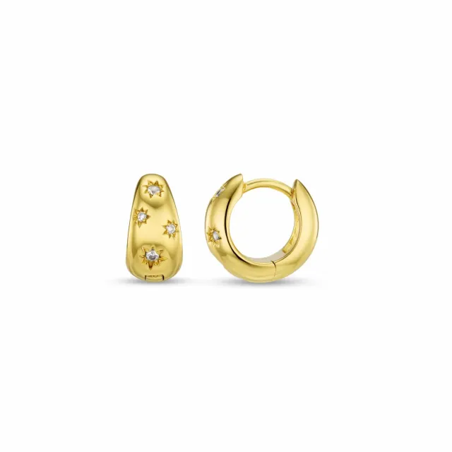 Orelia Tapered Crystal Starburst huggie hoops guld