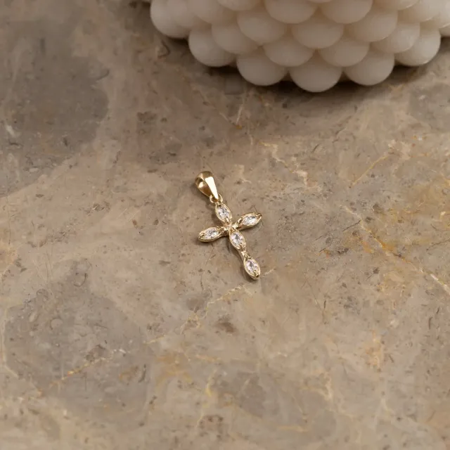 Sisi Copenhagen Maria Crystal Cross vedhæng guld zirkonia